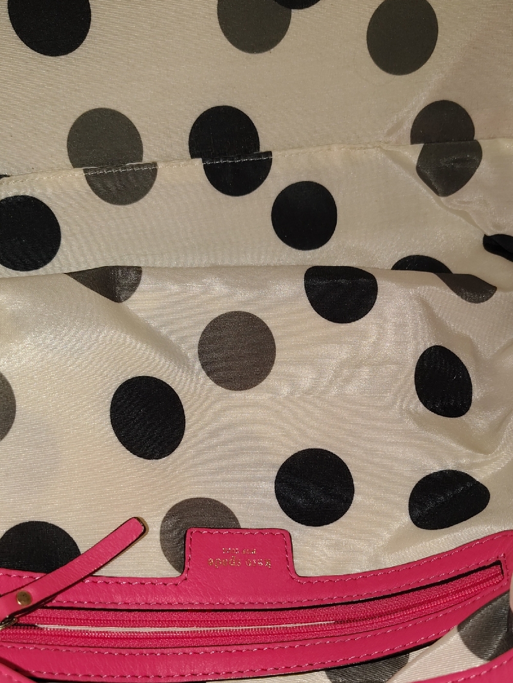kate spade pink trim polka dot tote interior